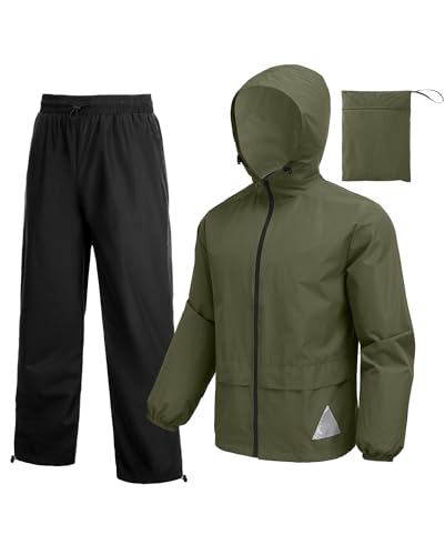 COOFANDY Men's Rain Suit 2 Piece Waterproof Breathable Rain Gear Lightweight Rain Jacket Pants Rainwear Suit