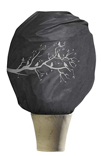 Windhager Winter-Deko-Vlieshaube Protect XL, Kälteschutz, Frostschutz für Pflanzen, Wintervlies, Gartenvlies, Abdeckvlies, 1,1 x 1,1 m, Vogel-Motiv, Anthrazit