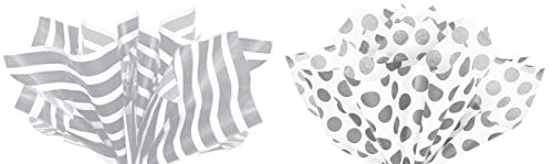 Flexicore Packaging Silver Striped & Silver Polka Dot Gift Wrap Tissue Paper Size: 20 Inch X 30 Inch | Count: 48 Sheets | Color: Silver Pin Stripe & Silver Polka Dots