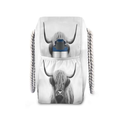 Highland Cow Beach Bag with Top Zipper Closure, Waterproof Pool Bag, Large Beach Tote for Women#513