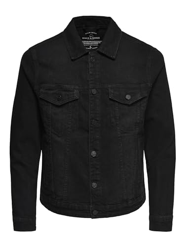 ONLY & SONS Chaqueta Vaquera para Hombre, Black Denim, L ONLY & SONS Chaqueta Vaquera para Hombre, Black Denim, L