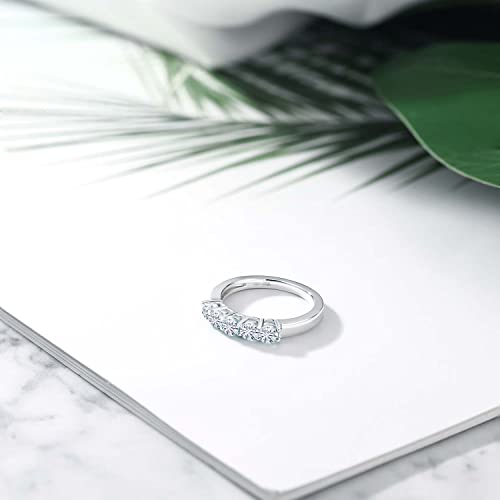 Gem Stone King 925 Sterling Silver White Moissanite Wedding Band Ring For Women | 0.80 Cttw | Round 3.5MM | Available In Size 5, 6, 7, 8, 94