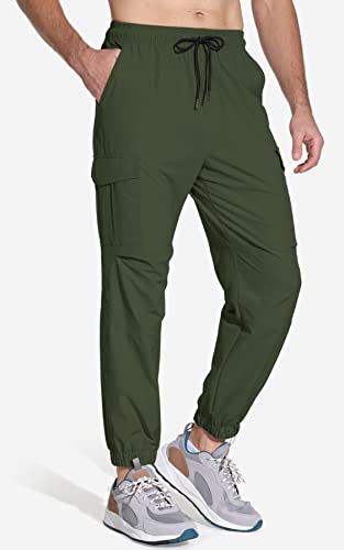Mocoly Men's Lightweight Hiking Pants Water Resistant Cargo Pants Joggers Outdoor Work Pants Golf Fishing With Pockets Army Green M #TOP2