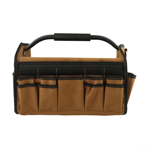 15-Inch Heavy Duty Tool Bag, 21-Pocket Soft Toolbox Organizer, Base, Portable Steel Handle, Tactical Tool Tote With Foam Grip For Electricians, Plumbers & Contractors