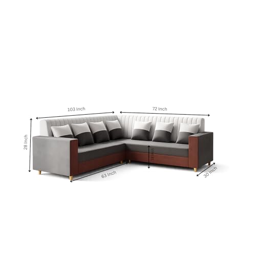 Image of RECTART Luxe 8 Seater L-Shape Sofa Set for Living Room | Sectional Sofa with Centre Table & 7 Pillows | Modern Wooden Home Furniture |