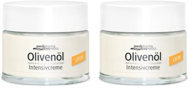 OLIVENÖL INTENSIVCREME LSF 20, Gesichtspflege mit Lichtschutzfaktor von medipharma cosmetics, schützt vor sonnenbedingter Hautalterung, dermatologisch geprüft, 50ml (Packung mit 2)