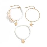 CYWQ 3Pcs Boho Beach Ankle Bracelets Starfish Seashell Anklets for Women Turquoise Beads Anklets Bracelets Set Summer Ocean Jewelry Gifts (White)