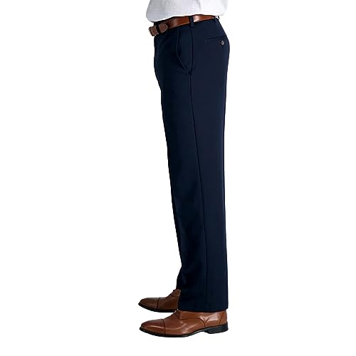 Haggar Men's Cool 18 Stria Hidden Expandable Waistband Plain Front Pant