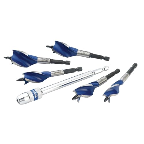 Image of Irwin 1922007 6X Blue Groove Stubby Wood Bit Set with Extension, 16mm-25mm, 5 Pieces