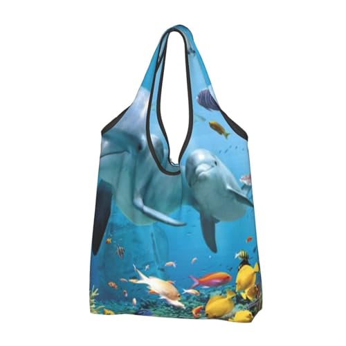 Sac de courses pliable dauphin grand sac fourre-tout réutilisable de plage lot de 3