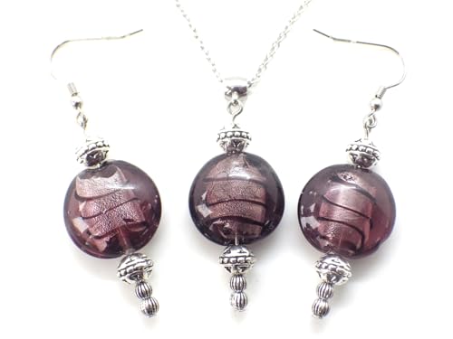 Parure en verre lampwork violet faite main avec collier vintage