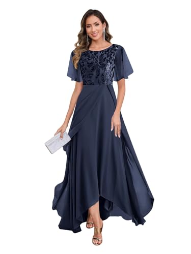 Sequin Chiffon Mother of The Bride Dresses for Women A Line Ruffle Sleeves Formal Evening Gowns4