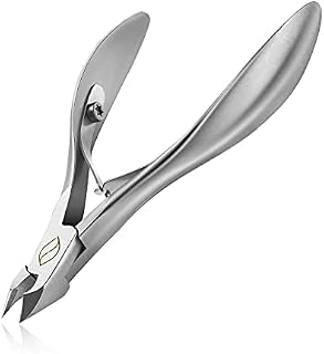FERYES Cuticle Nippers 1/2 Jaw - Professional Stainless Steel Cuticle Trimmer Scissors and Double Springs Nail Clipper Cutter Remover Pedicure Manicure Tool,FL-N300,Silver