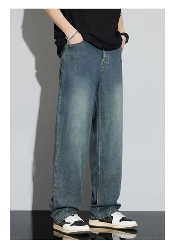 Men's Loose Fit Ice Silk Fabric Comfortable Breathable Jeans Wide Baggy Jeans Denim Pant Vintage Blue 323