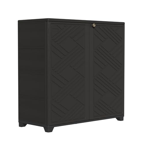 ZZM Indoor/Outdoor Storage Cabinet Waterproof 34x15x34 Plastic Outdoor Storage Box for Garden Balcony Bathroom All Weather Outdoor Storage Clearance DIY Usage with No Shelf (Black)
