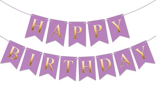 Image of Happy Birthday Banner Party Banner NO DIY Birthday Sign Purple and Gold