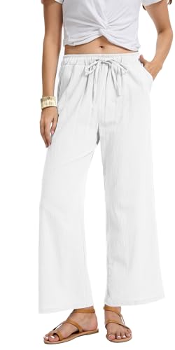 YOCUR Women Casual Drawstring Straight Leg Pants Cotton Linen Beach High Waisted Trousers Flowy Lounge Lightweight Pants