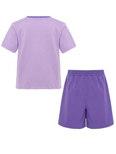easyforever Girls Kids 2-piece Summer Sports Outfit Quick Dry Moisture Wicking For Workout Outdoor Activities Purple 13-14 Years4