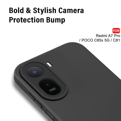 Image of TheGiftKart Liquid Silicon Back Cover Case for Mi Redmi A7 Pro /Poco C85x 5G | Stylish Camera Protection Module | Micro-Fibre Lining Inside | Shockproof Back Cover Case (Silicone, Black)