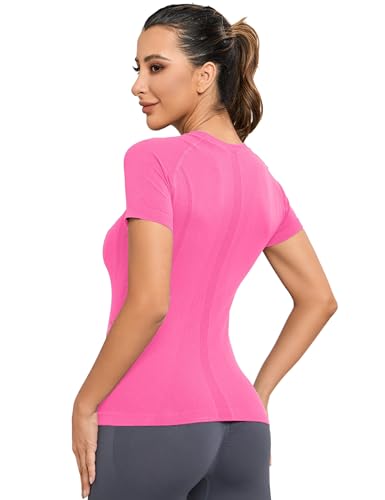 Image of MathCat Seamless Workout Tops for Women, Short Sleeve Compression Athletic Shirts Soft Yoga Gym Tops XS-XL