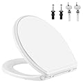 iFealClear Round Toilet Seat Soft Close with Cover, Toilet Seat Replacement with Non-Slip Toilet Bolts and Bumpers, Compatible with Kohler, American Standard, TOTO, One-Click Release, White