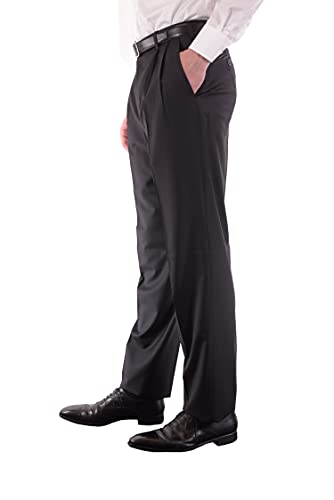 Zanella Platinum Bennett Tasmanian Super 150'S Wool Men Pants, Pleated Flat Front Dress Pants, Straight Casual Trousers For Men Regular Fit, 40 Size, Black #TOP4