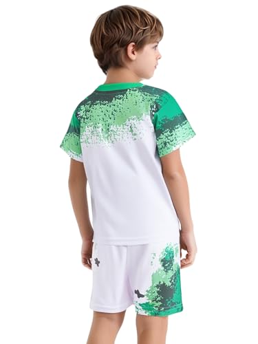 TiaoBug Boys Athletic Shorts Shirt Set Kids Breathable Summer Clothes Raglan Sleeve T-shirt and Shorts Set Green 9-10 Years2