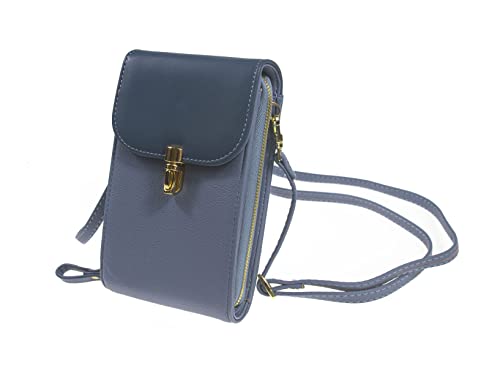 UNIQUE HM&LN Leder Geldbörse, Umhängetasche, Crossbody Handytasche mit Kartenfächer, RFID Schutz & Abnehmbar Schultergurt Blau Cover
