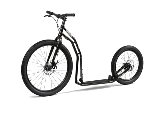 Image of Yedoo Arni Adult Kick Scooter 26 Inch Front 20 Inch Rear Pneumatic Wheels Off Road Scooter Disc Brakes Adjustable Handlebar Steel Frame Trail Scooter - Black