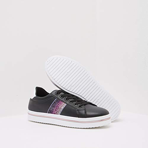 Image of shoexpress Womens Lace-up Sneakers with Striped Glitter Detail Sneakers