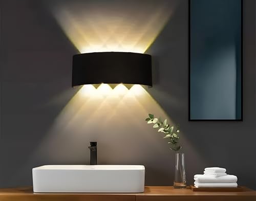 Image of 8W LED Up Down Wall Light - IP65 Waterproof Outdoor & Indoor Metal Lamp | 8-Way Warm White Light Fixture with Shockproof Body | Modern Design for Home | Matt Black, Pack of 1