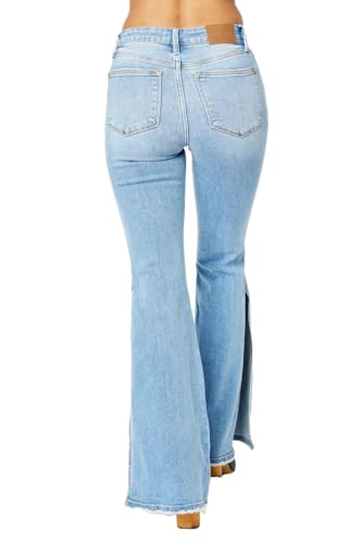Judy Blue Women's Mid Rise Raw Hem Slit Flare Jeans3