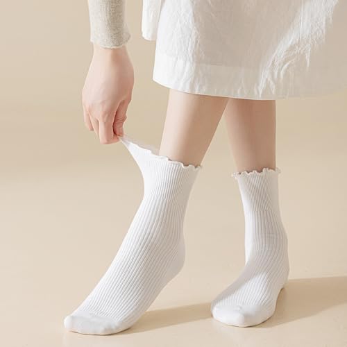 Image of Ruffle Ankle Socks for Women, Cute Casual Lettuce Edge Frilly Crew Socks Breathable Lightweight Daily Socks