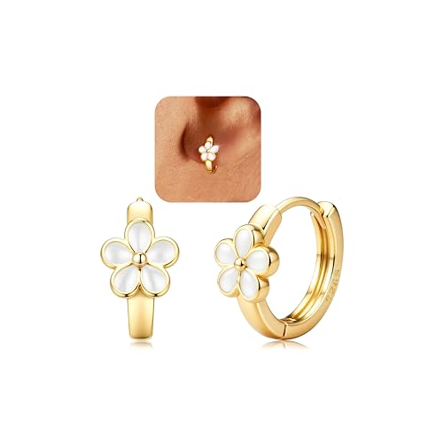 MILACOLATO Ohrringe Silber 925 Creolen für Damen Mädchen Hypoallergene Creolen Gold/Silber Klein Kinder Huggie Ohrringe 10mm Blumen Gänseblümchen Ohrring Mit Geschenkbox-GW