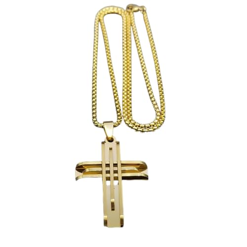 Collier pendentif en croix hip-hop pour homme bijou couleur or tendance mode punk urbaine