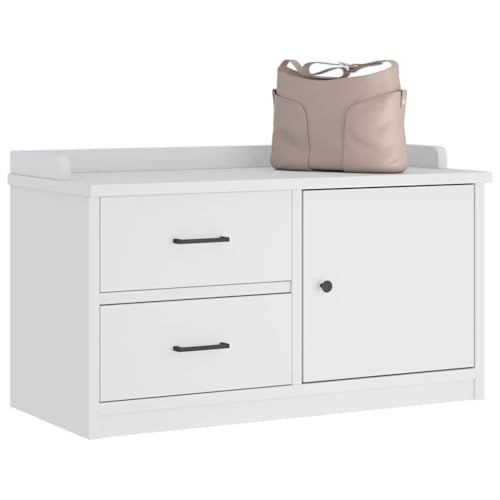 Banc de couloir blanc pour entrée encombrée avec rangement en bois massif - 2