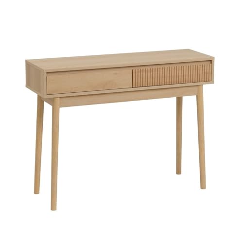 LOLAhome   Mesa Consola Naroa de Madera Color Natural con 2 Cajones de 100x30x75 cm. Mueble para Recibidor o Entrada