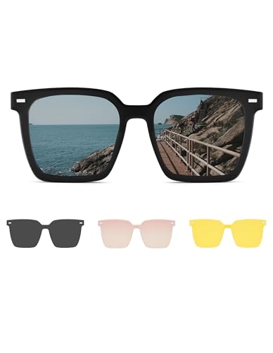 Image of ZanyLen Magnetic Clip On Sunglasses for Men /Women Polarized UV Protection Night Driving Sunglasses Square Blue Light Glasses