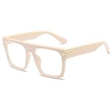 Jurchio Unisex Stylish Square Non-prescription Eyeglasses Glasses Flat Top Big Eyeglass Frames Large lens Clear Lens Eyewear (Cream Yellow), 60