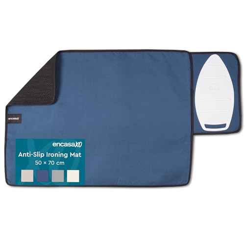 Image of Encasa XO Ironing Mat /Pad (Small 70x50 cm) with Padding, Anti-Slip, Silicone Iron Rest for Steam Press on Tabletop or Bed - Heat Resistant, Portable Travel Friendly - Cobalt