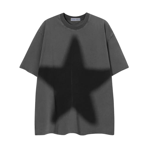 Aelfric Eden Oversized Star Graphic Tees Men Vintage Washed Heavyweight Cotton Trendy Streetwear T Shirts Unisex