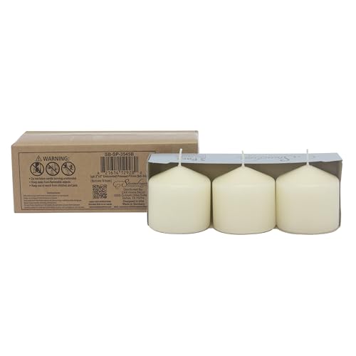 Image of Stonebriar Unscented Pillar Candles - 18 Hour Burn Time, Long-Lasting Wax Candles for Weddings, Holidays, Home Decor & Special Events, Pack of 3, Ivory, 3 inch x 3 inch