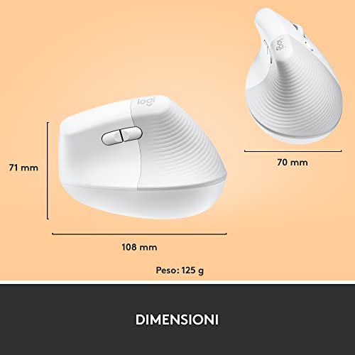 Lift Mouse Ergonomico Verticale, Senza Fili, Ricevitore Bluetooth o Logi Bolt USB, Clic Silenziosi, 4 Tasti, Compatibile con Windows / macOS / iPadOS, Laptop, PC - Bianco - Mouse gaming - Immagine 11