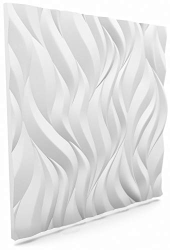 Nuevos Paneles Decorativos De Pared 3D - Tableros de Pared 3D - Revestimiento de Pared 3D - 600 x 600 mm - Flames - Blanco - Paquete 8 piezas / 2,88 m2