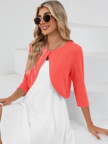 Image of Heymoments Women's 3 /4 Sleeve Casual Shrugs Lightweight Open Front Cropped Cardigan for Dresses