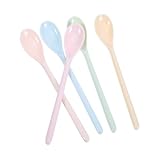 HIAKDOFT 5個 幼児用長柄プラスチックスプーン 耐衝撃密胺仿瓷素材 設計で割れにくい 幼稚園 家対応 シンプル単色で に の食器 再利用可能