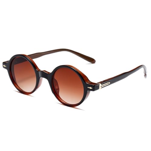 Lunettes de soleil rondes punk pour femme avec rivets vintage nuances UV400 thé noir