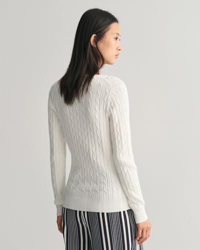 GANT Câble en Coton Stretch col en V Sweater, Coquille d' uf, XL Femme