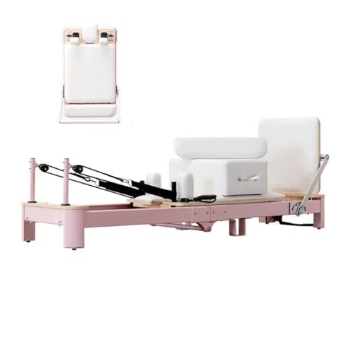XJLKYMX Foldable Pilates Reformer,Pilates Reformer Equipment with Reformer Accessories, Reformer Box, Padded Jump Board, Reformer Pilates Machine for Home Workouts,Pink