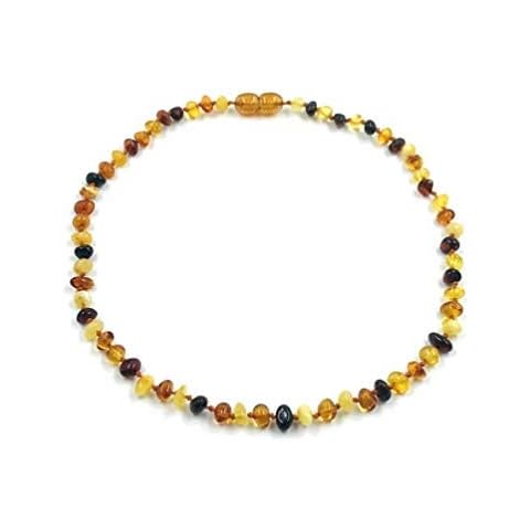 Natural Baltic Amber Necklace - Handmade Genuine Amber Beads Jewelry - Multicolor Amber Beads -33-34cm Cover